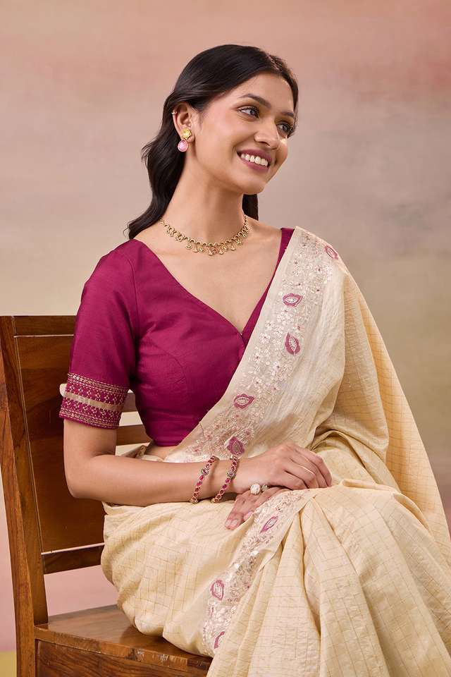 Dark Pink Pure Viscose Embroidered Blouse thumbnail image number null