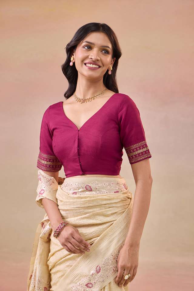 Dark Pink Pure Viscose Embroidered Blouse thumbnail image number null