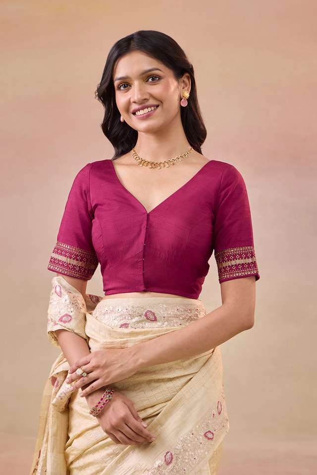 Dark Pink Pure Viscose Embroidered Blouse thumbnail image number null