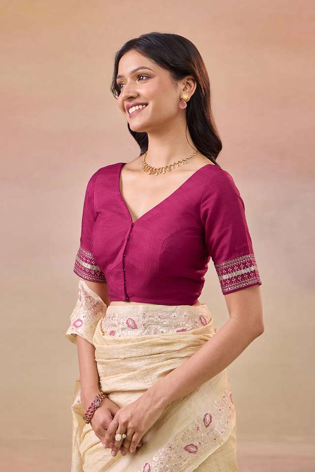 Dark Pink Pure Viscose Embroidered Blouse thumbnail image number null