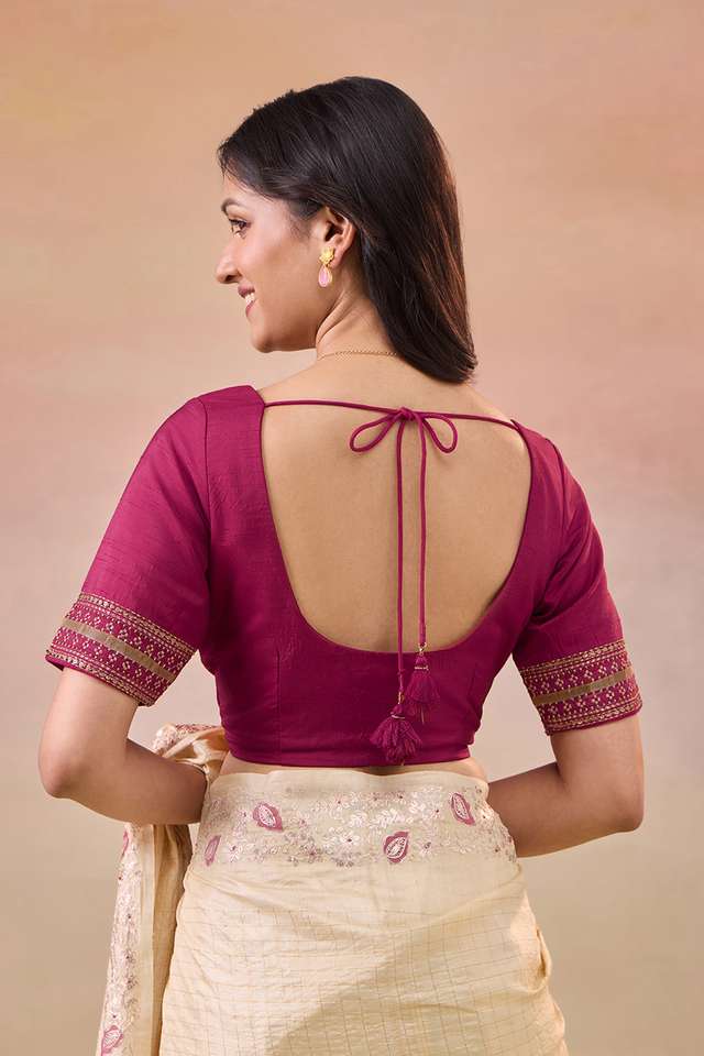 Dark Pink Pure Viscose Embroidered Blouse thumbnail image number null