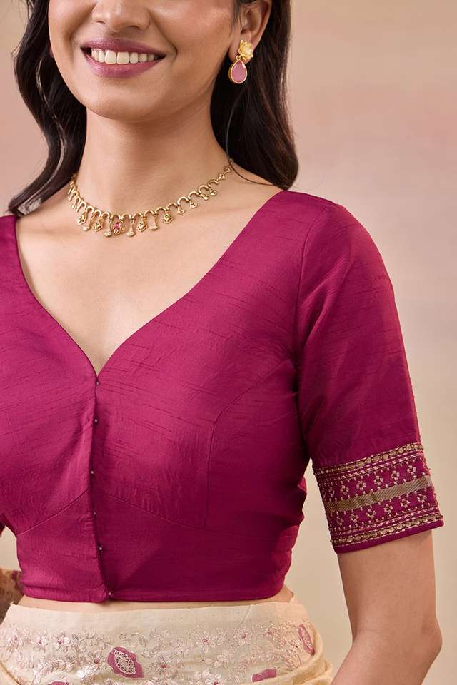 Dark Pink Pure Viscose Embroidered Blouse thumbnail image number null
