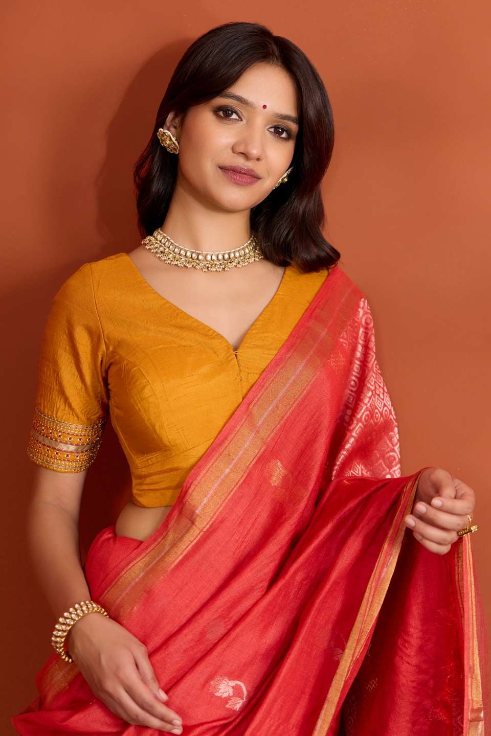 Yellow Viscose Embroidered Blouse