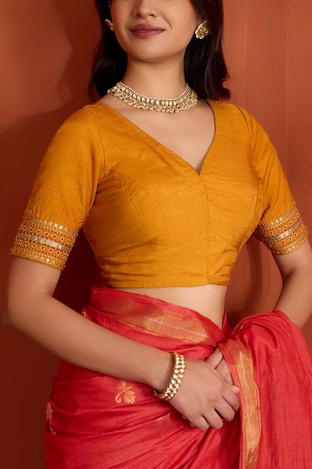 Yellow Viscose Embroidered Blouse thumbnail image number null