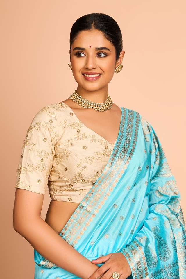 Off White Viscose Embroidered Blouse image number