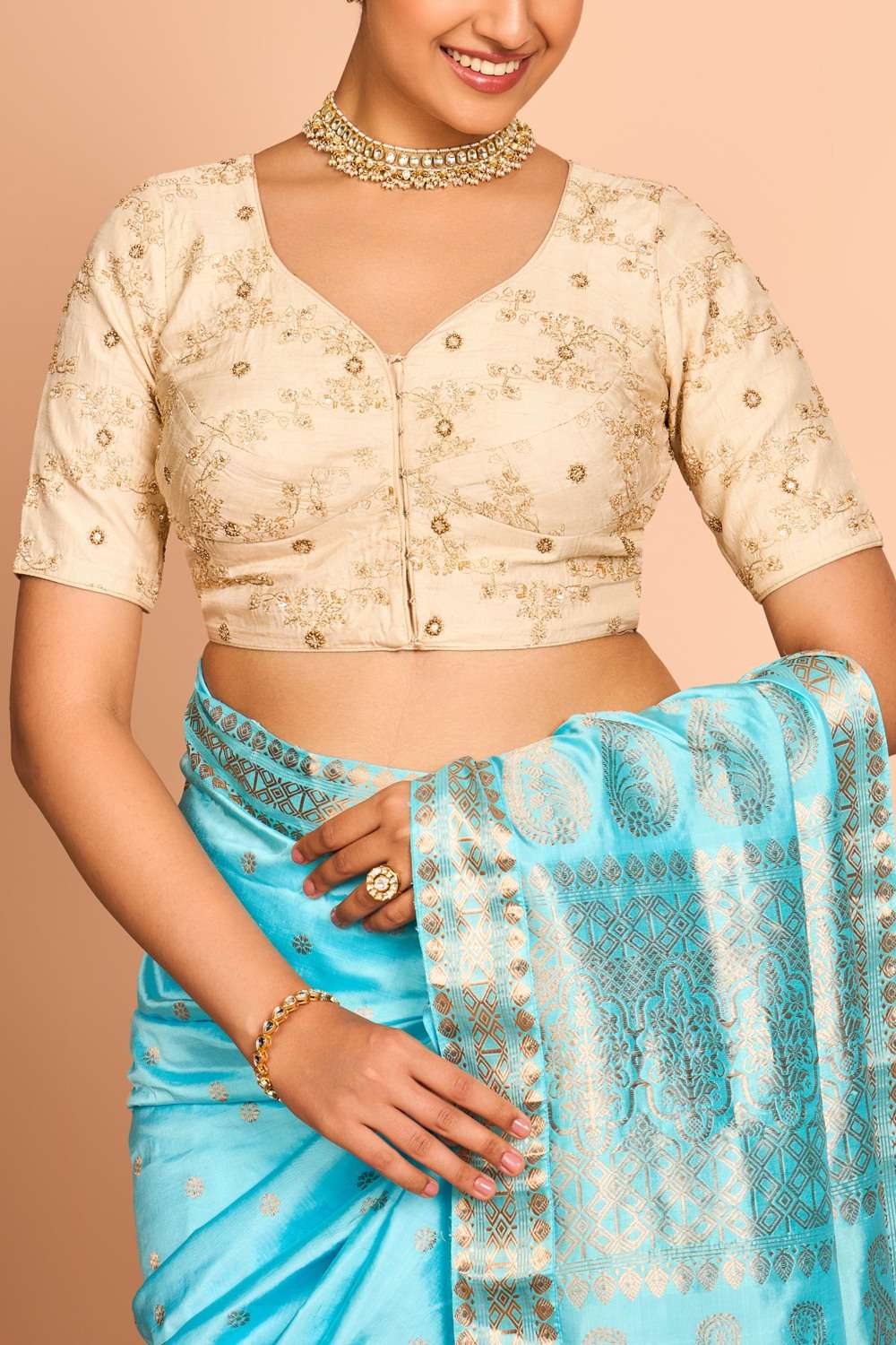 Off White Viscose Embroidered Blouse image number null