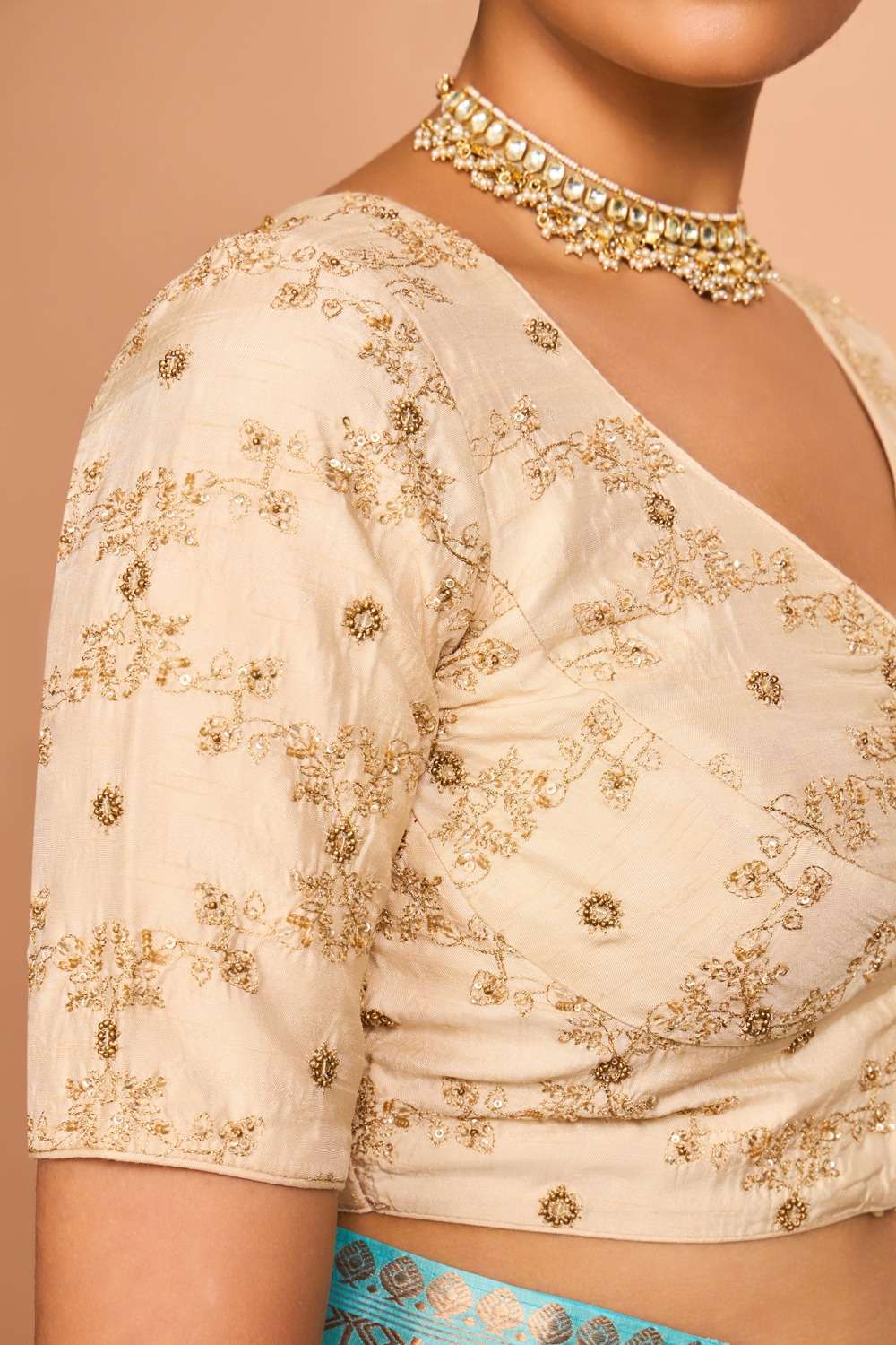 Off White Viscose Embroidered Blouse image number null