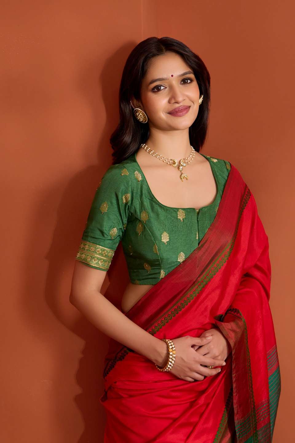Green Viscose Brocade Blouse