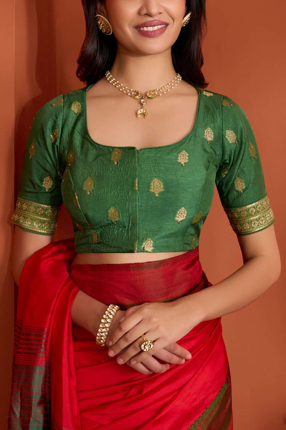 Green Viscose Brocade Blouse image number null