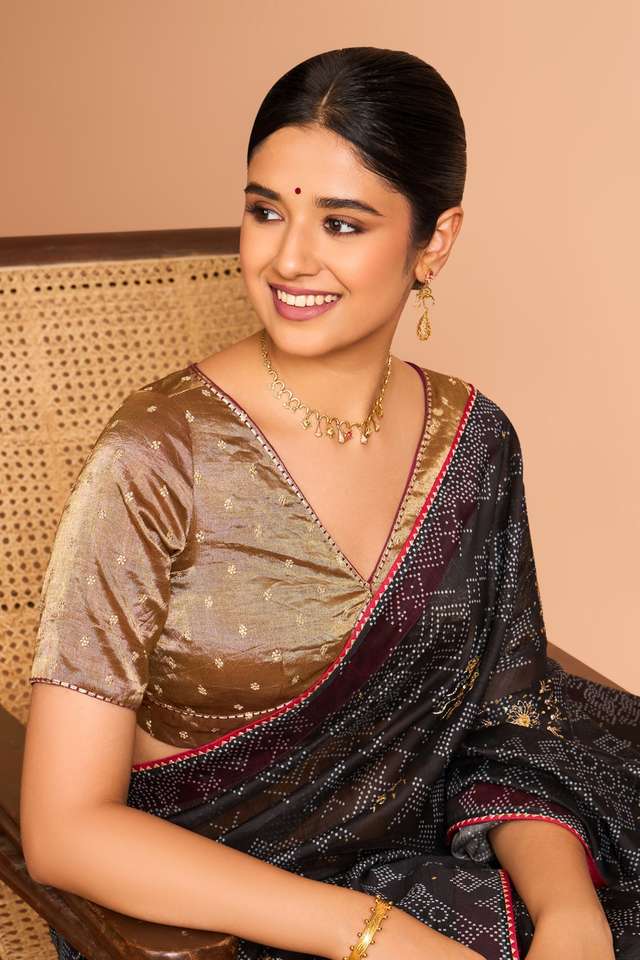 Gold Cotton Embroidered Blouse image number