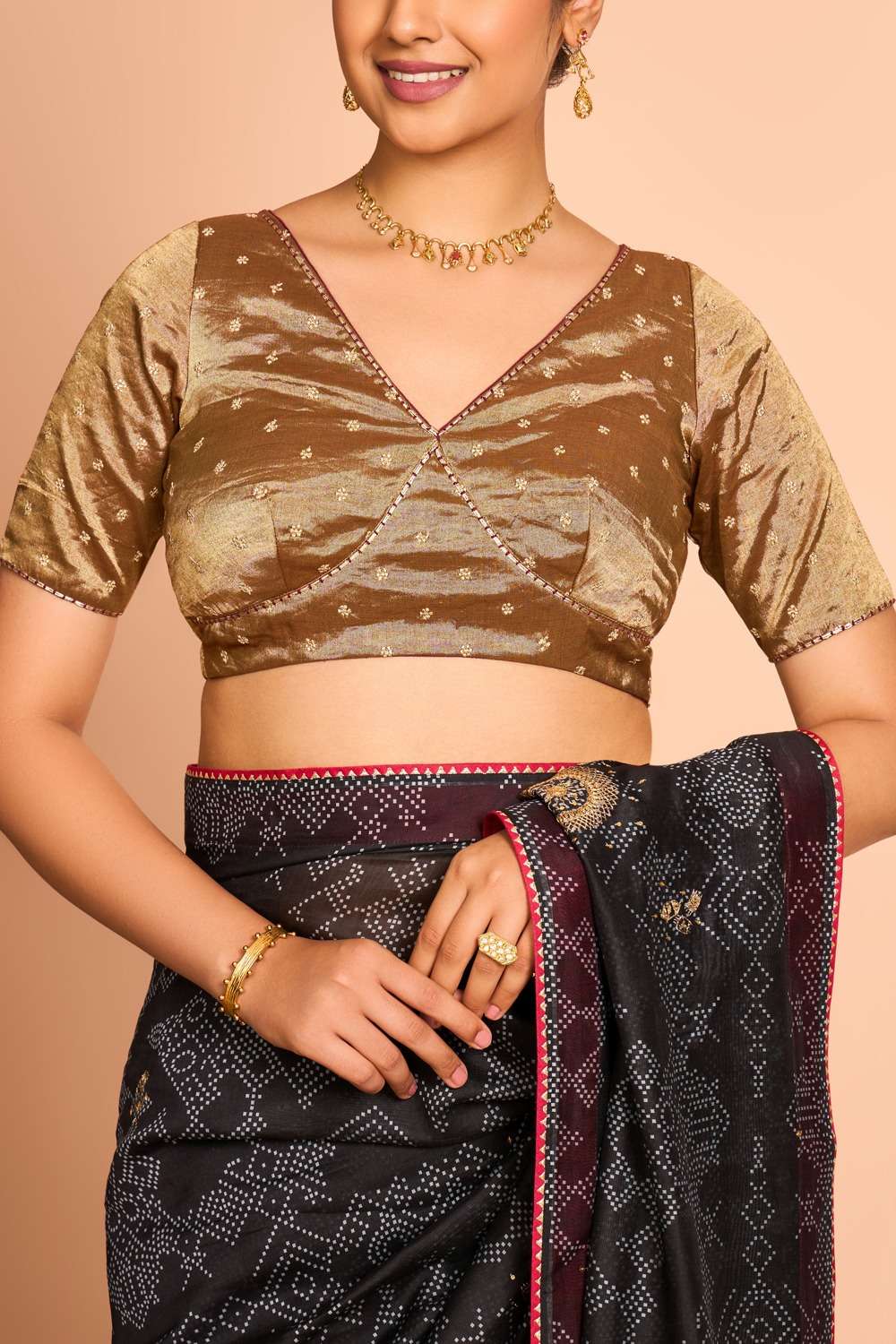 Gold Cotton Embroidered Blouse image number null