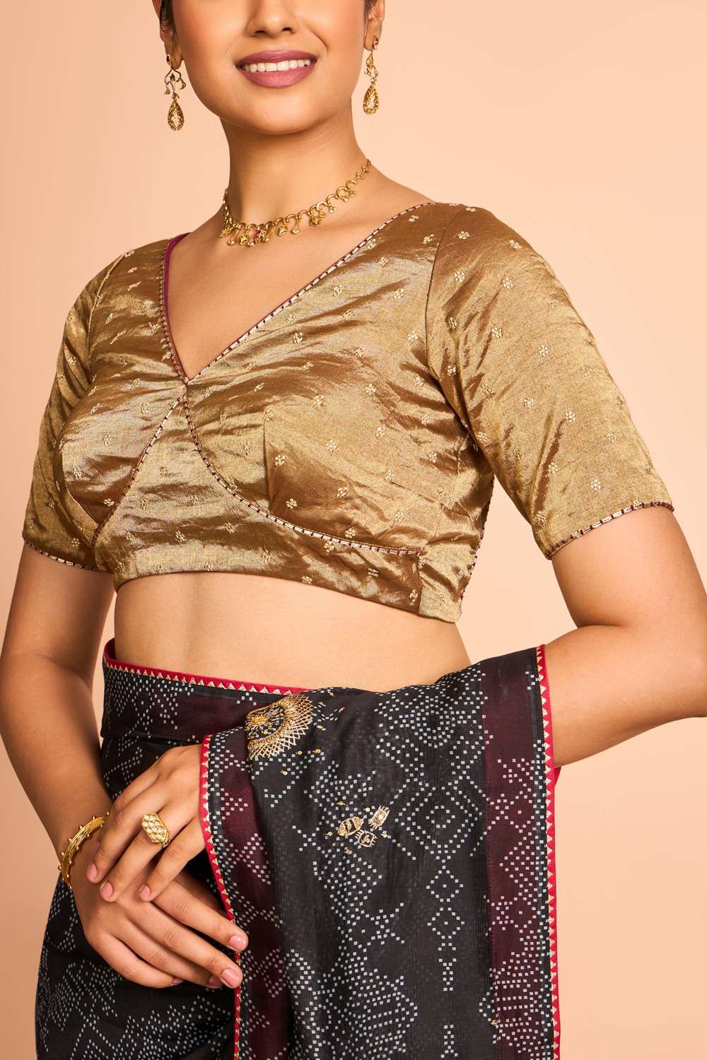 Gold Cotton Embroidered Blouse image number null