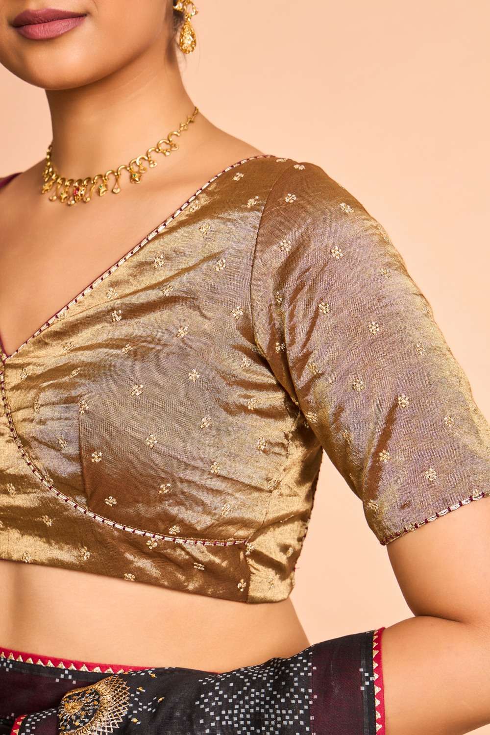 Gold Cotton Embroidered Blouse image number null