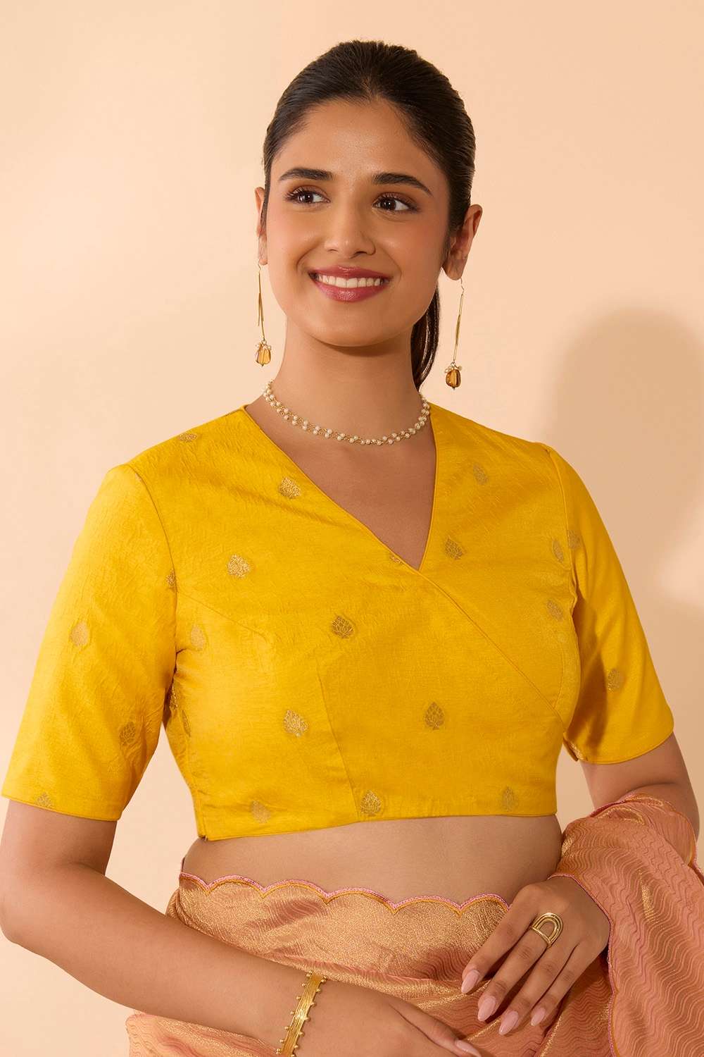 Yellow Viscose Brocade Blouse image number null