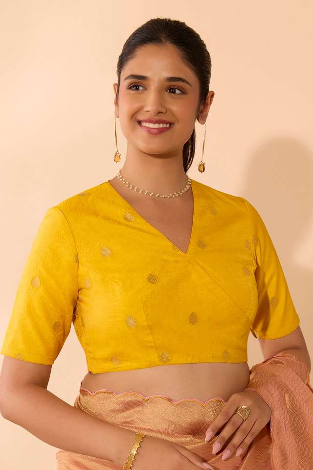 Yellow Viscose Brocade Blouse thumbnail image number null