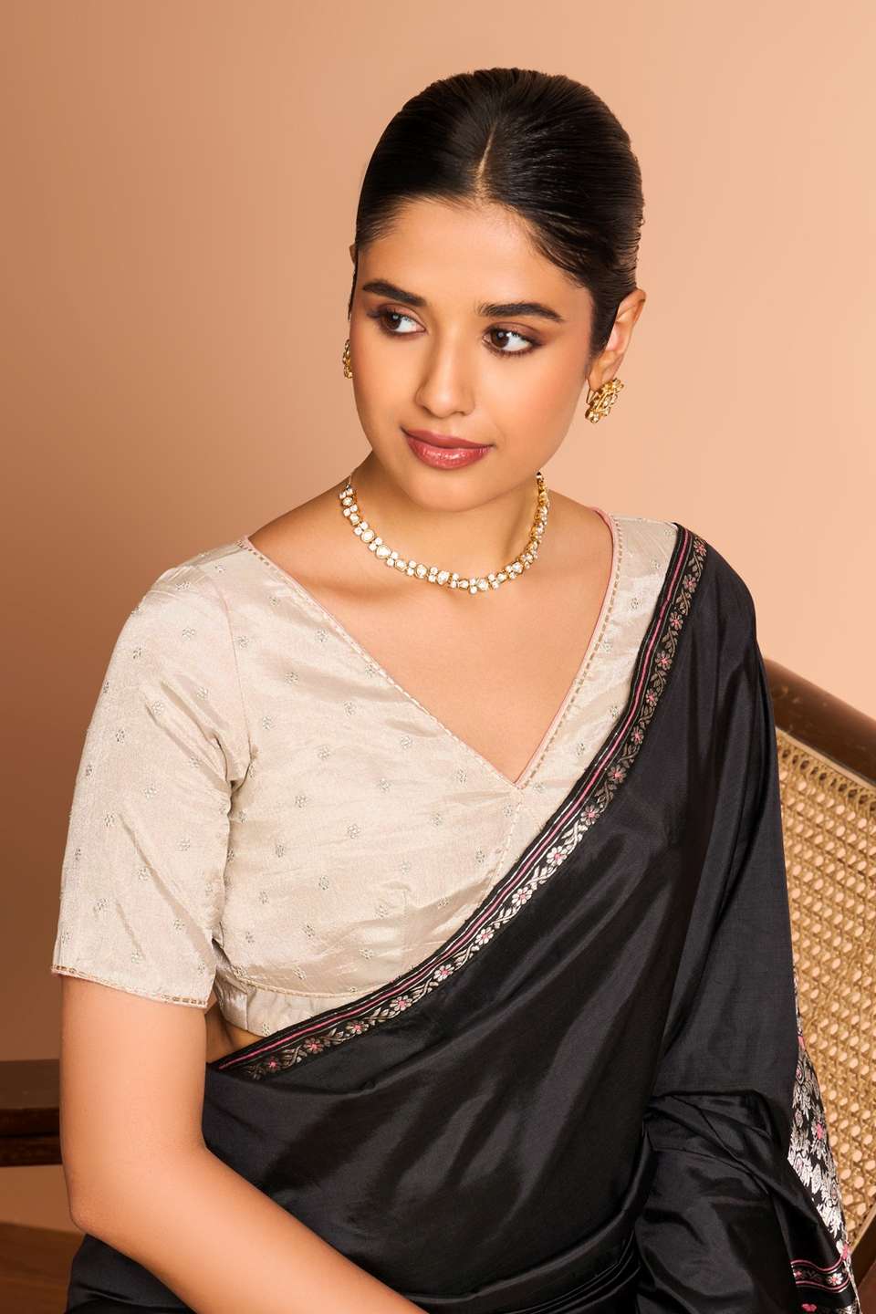 Silver Metalised Cotton Embroidered Blouse