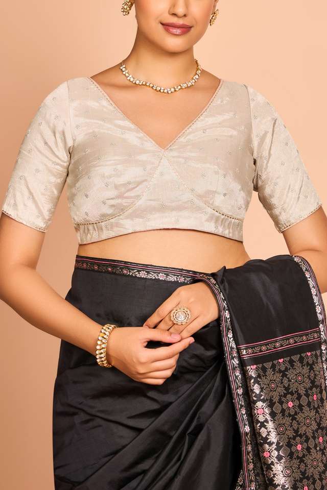 Silver Metalised Cotton Embroidered Blouse thumbnail image number null