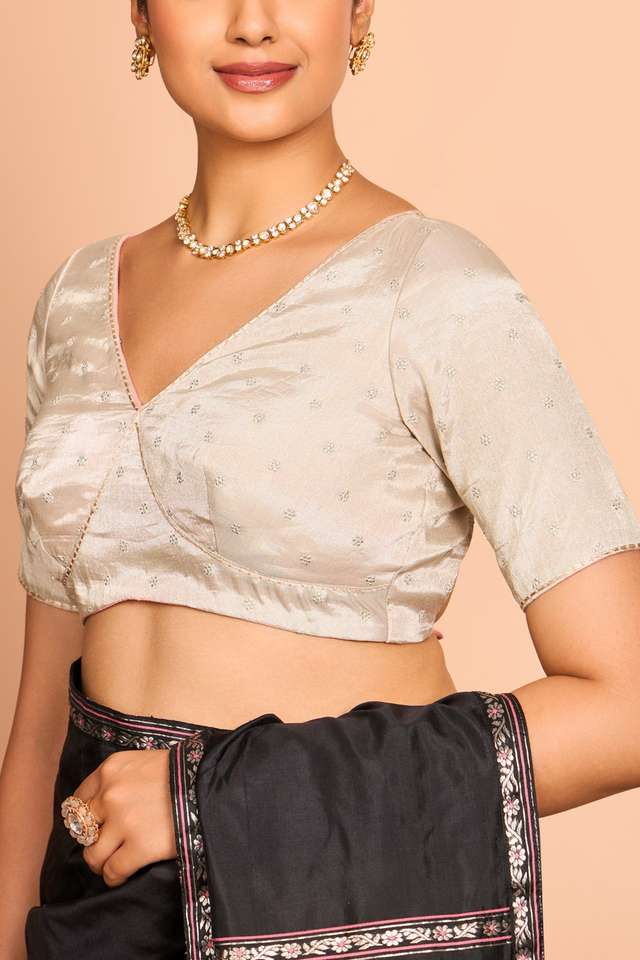 Silver Metalised Cotton Embroidered Blouse thumbnail image number null
