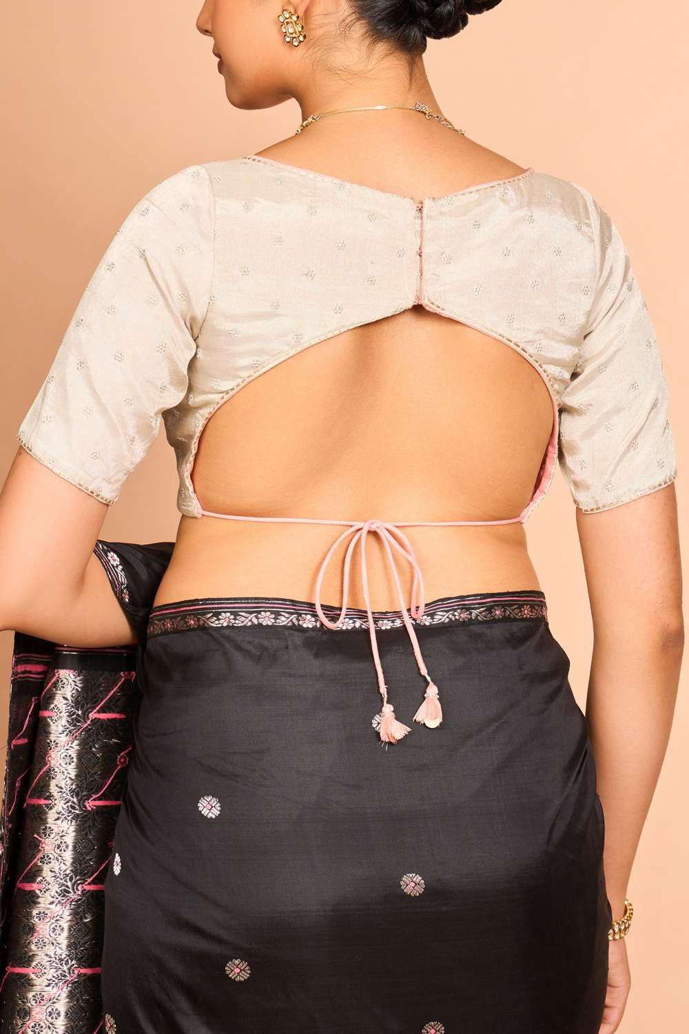 Silver Metalised Cotton Embroidered Blouse image number null