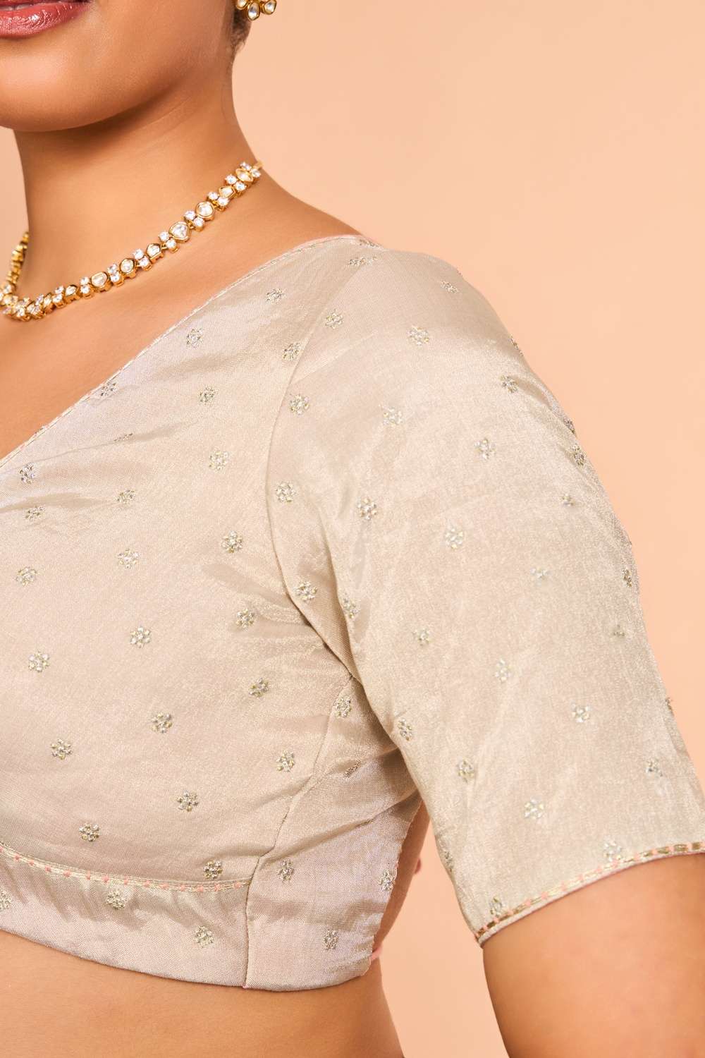 Silver Metalised Cotton Embroidered Blouse image number null