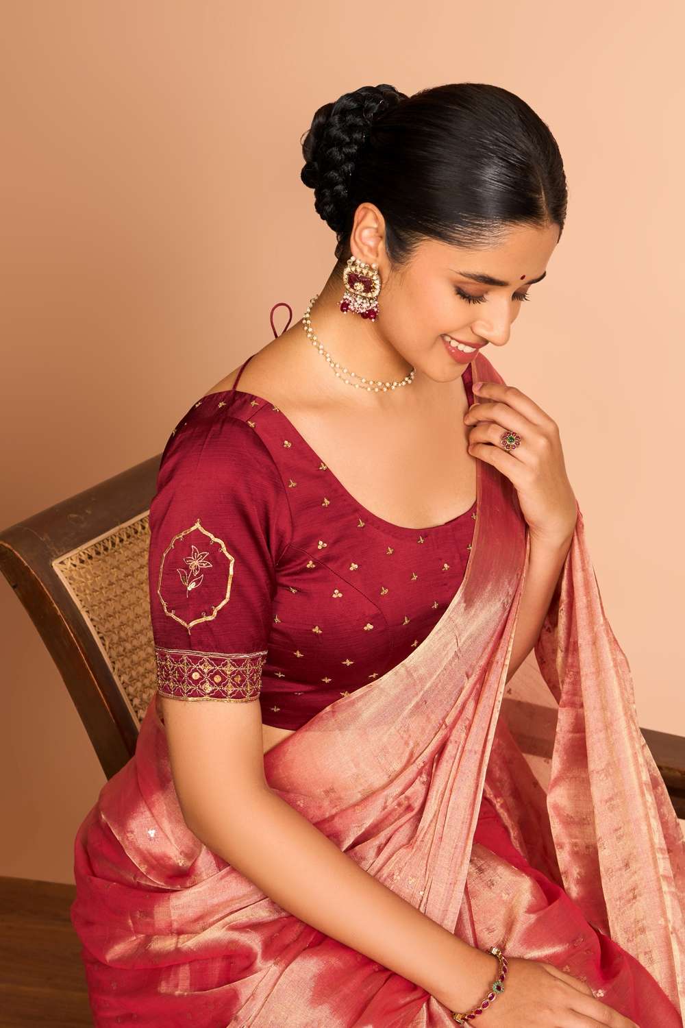 Dark Red Viscose Embroidered Blouse image number null