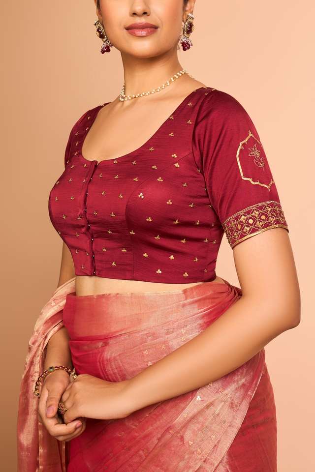 Dark Red Viscose Embroidered Blouse thumbnail image number null