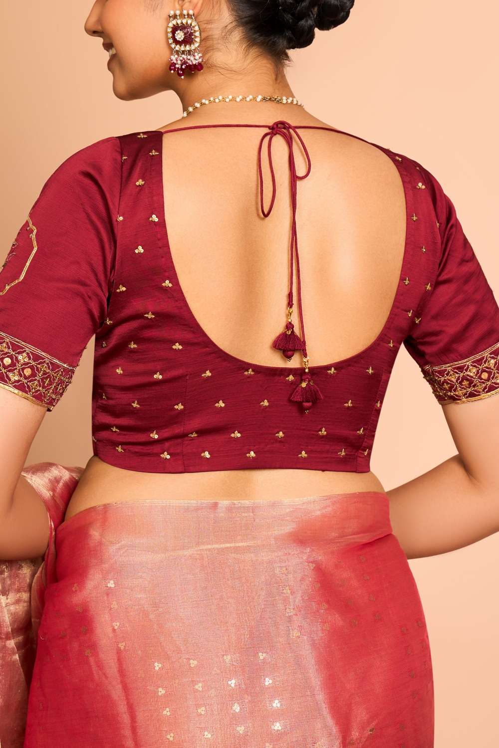 Dark Red Viscose Embroidered Blouse image number null
