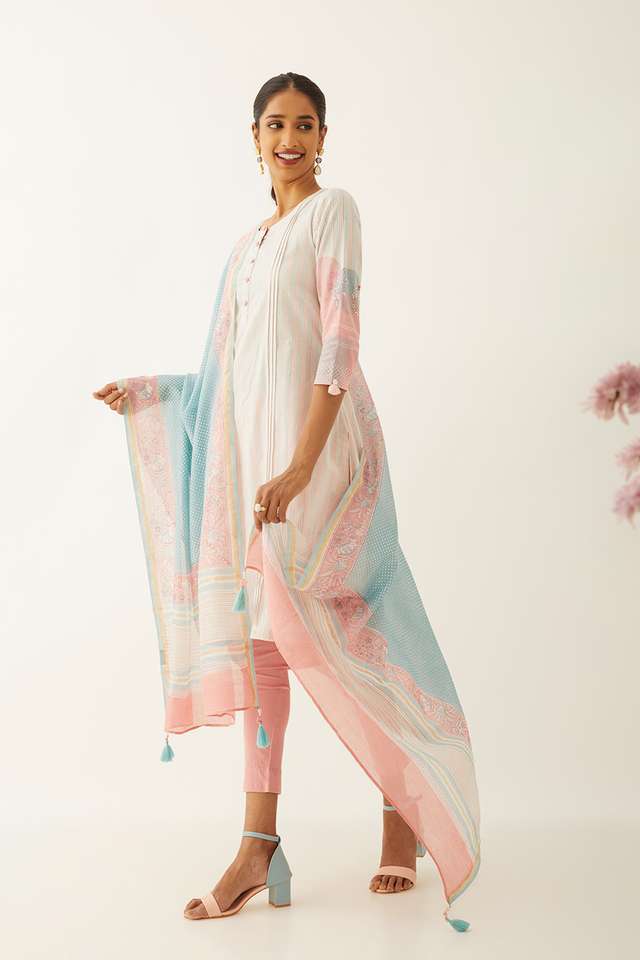 Blue Silk Cotton Sanganeri Printed Dupatta thumbnail image number null