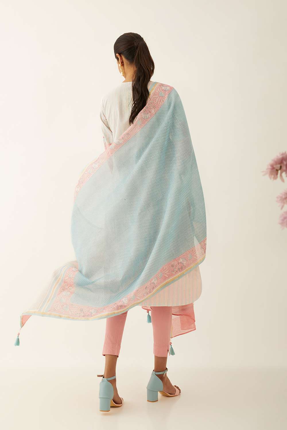 Blue Silk Cotton Sanganeri Printed Dupatta image number null