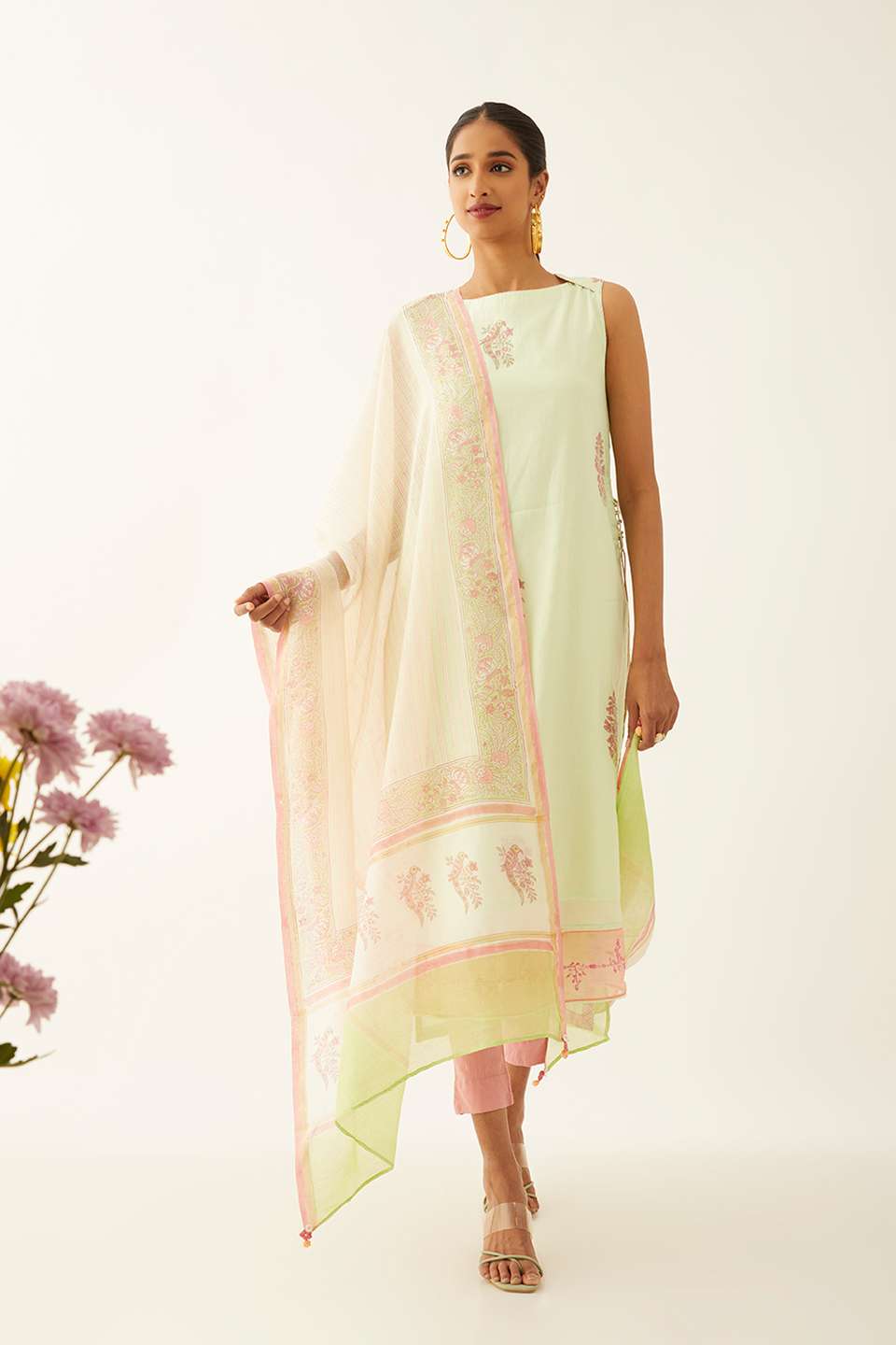 Multicolored Silk Cotton Sanganeri Printed Dupatta