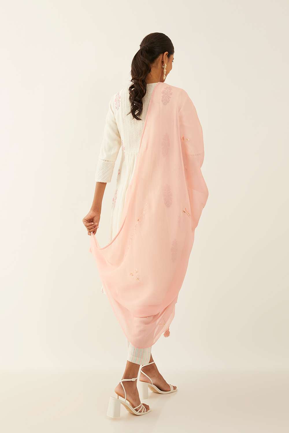 Light Pink Viscose Organza Embroidered Dupatta image number null