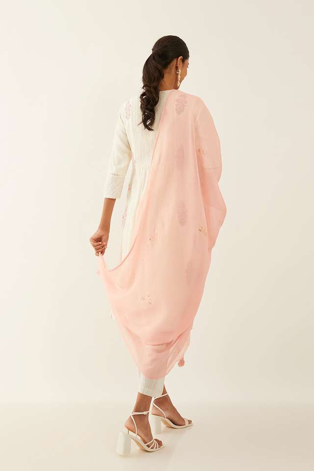 Light Pink Viscose Organza Embroidered Dupatta thumbnail image number null