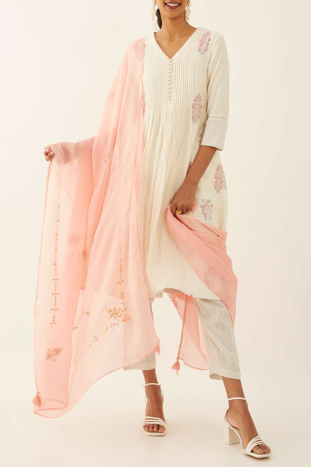 Light Pink Viscose Organza Embroidered Dupatta image number null
