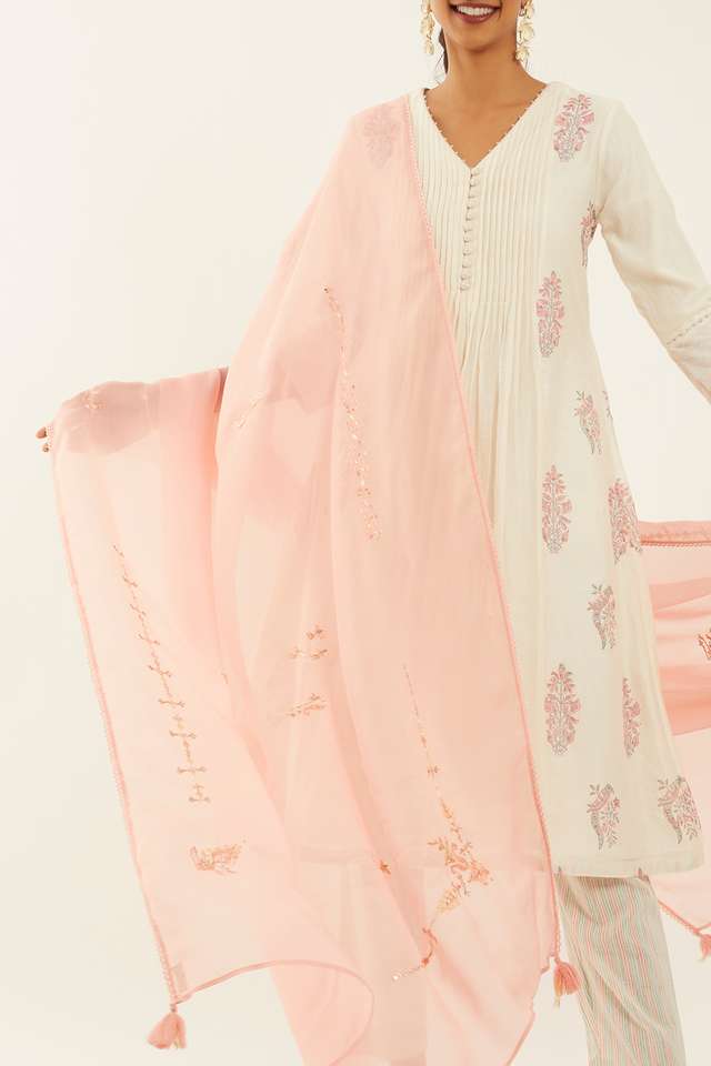 Light Pink Viscose Organza Embroidered Dupatta thumbnail image number null