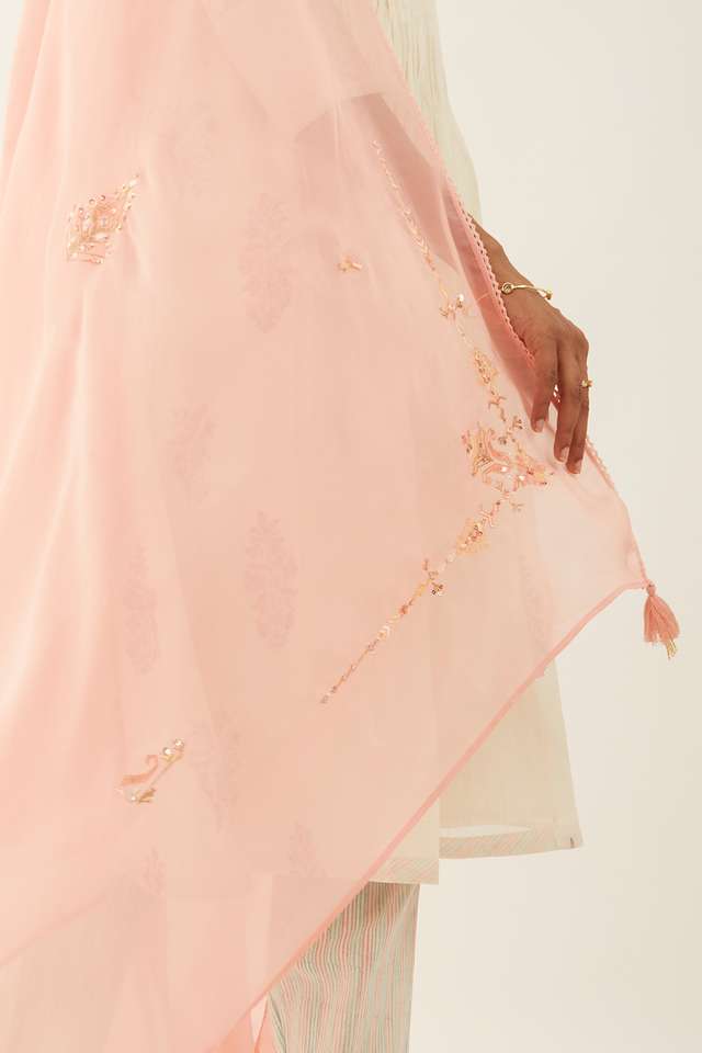 Light Pink Viscose Organza Embroidered Dupatta thumbnail image number null