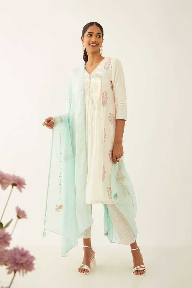 Light Blue Viscose Organza Embroidered Dupatta image number