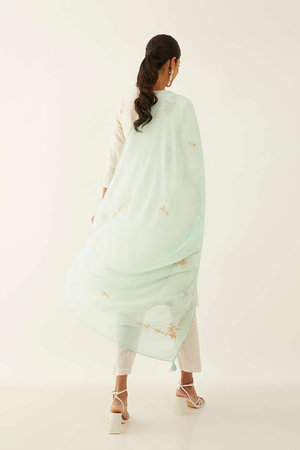 Light Blue Viscose Organza Embroidered Dupatta image number null
