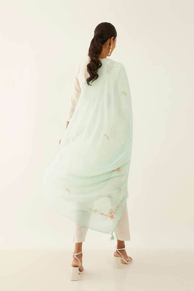Light Blue Viscose Organza Embroidered Dupatta thumbnail image number null
