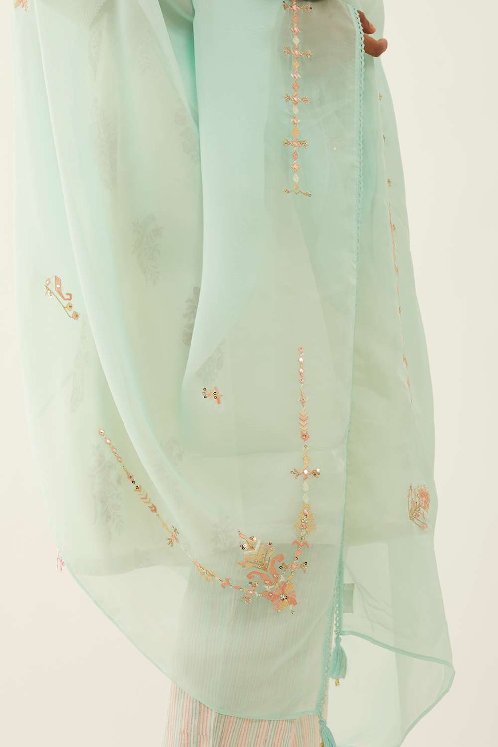 Light Blue Viscose Organza Embroidered Dupatta image number null