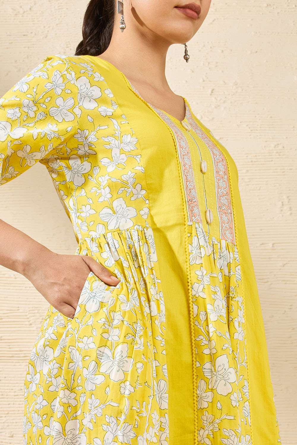 Yellow Pure Cotton Printed Sanganeri Dress image number null