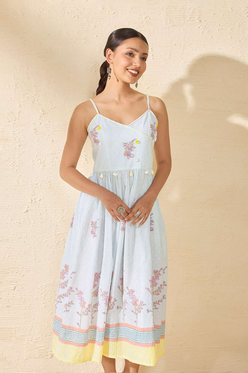 Off White Pure Cotton Printed Sanganeri Dress image number null