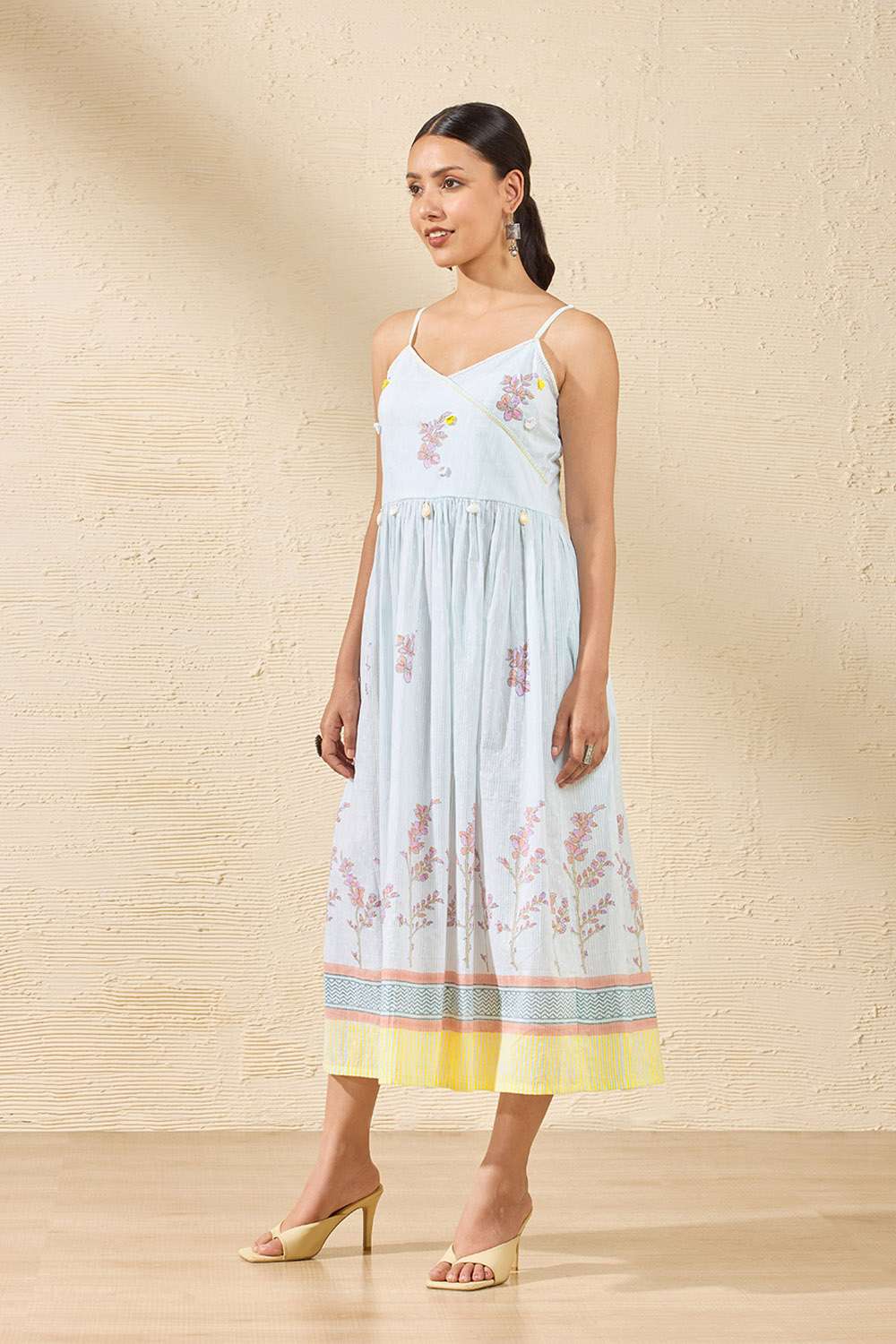 Off White Pure Cotton Printed Sanganeri Dress image number null