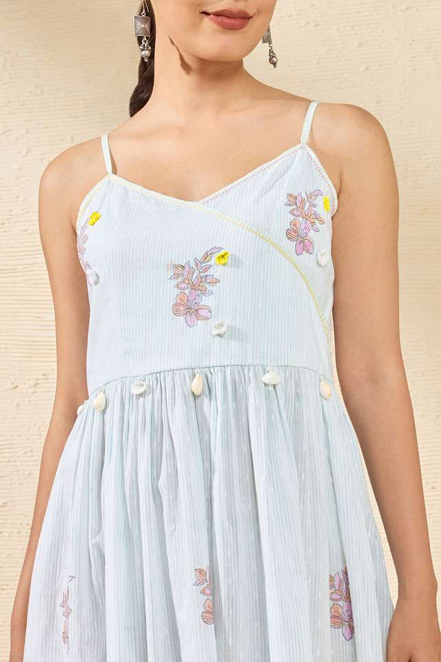 Off White Pure Cotton Printed Sanganeri Dress thumbnail image number null
