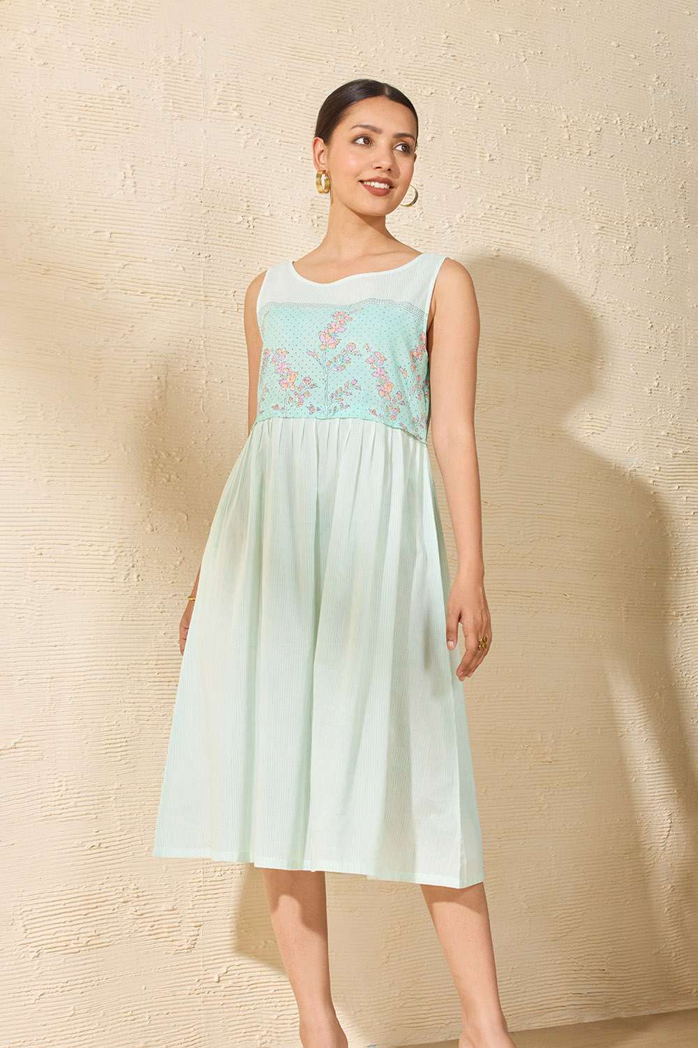 Off White Pure Cotton Printed Sanganeri Dress image number null