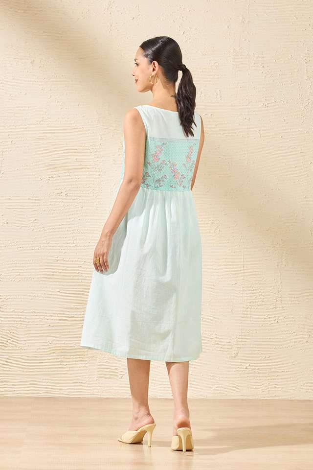 Off White Pure Cotton Printed Sanganeri Dress thumbnail image number null