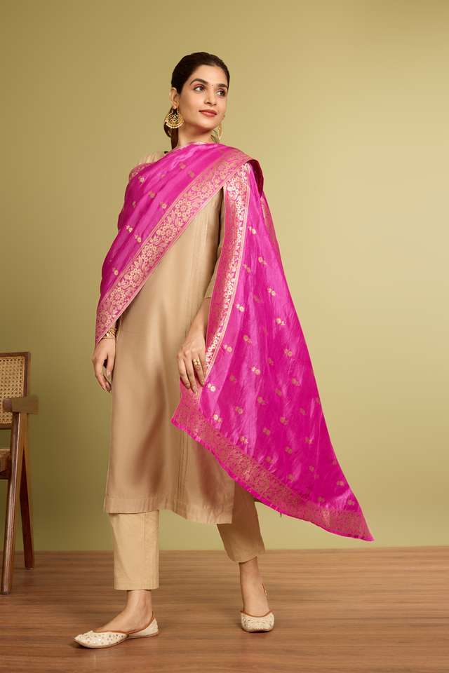 Pink Woven Viscose Luxe Dupatta thumbnail image number null