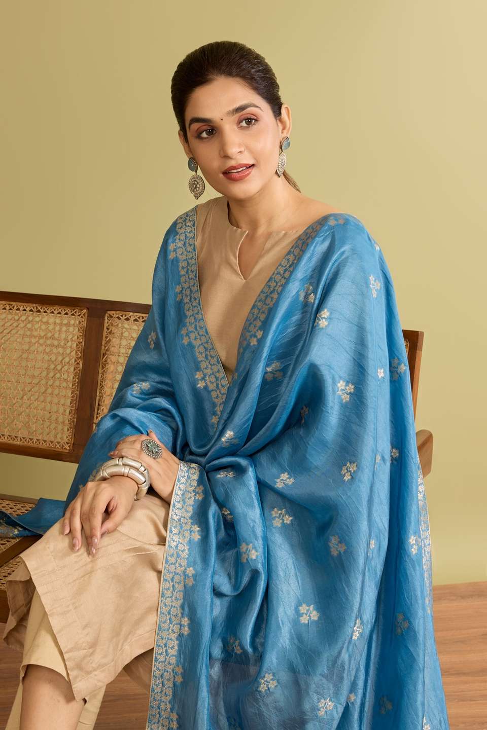 Blue Woven Viscose Luxe Dupatta