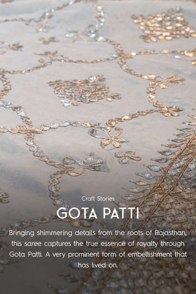 Beige Viscose Tissue Gota Patti Saree thumbnail image number null