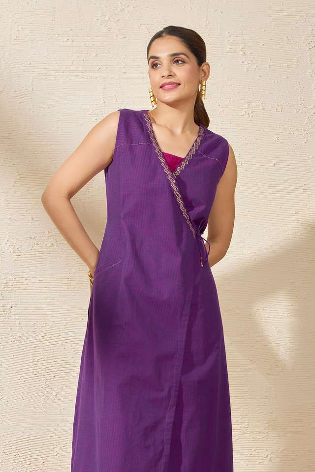 Purple Woven Pure Cotton Kurta Set image number