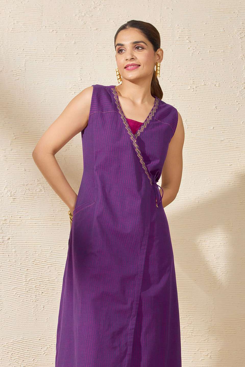 Purple Woven Pure Cotton Kurta Set